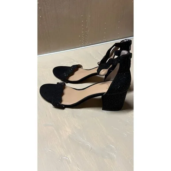 INC Womens Hadwin2 Black Bling Ankle Strap Pave Crystal Heel Sandals Size 8.5 - Picture 5 of 10